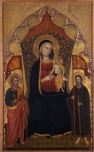 Tronet Madonna og barn med apostlen Jakob den Ældre og St. Ranieri, ca. 1410-20 (tempera på poppeltræ)